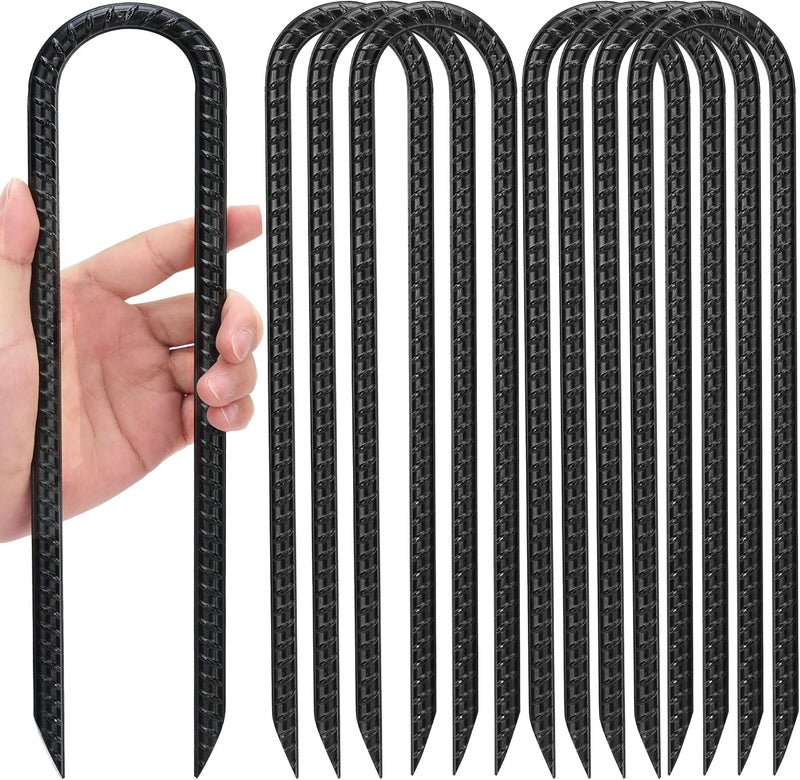 Kingsyard 8 Pack 12 Inch Trampolines Wind Stakes, 0.4 Inch Diameter 2.6 inche Wide Galvanized Steel U Hook Rebar Stakes, Multi-Purpose Heavy Duty Ground Anchors for Tent, Fences, Swing, Landscape - Image 1